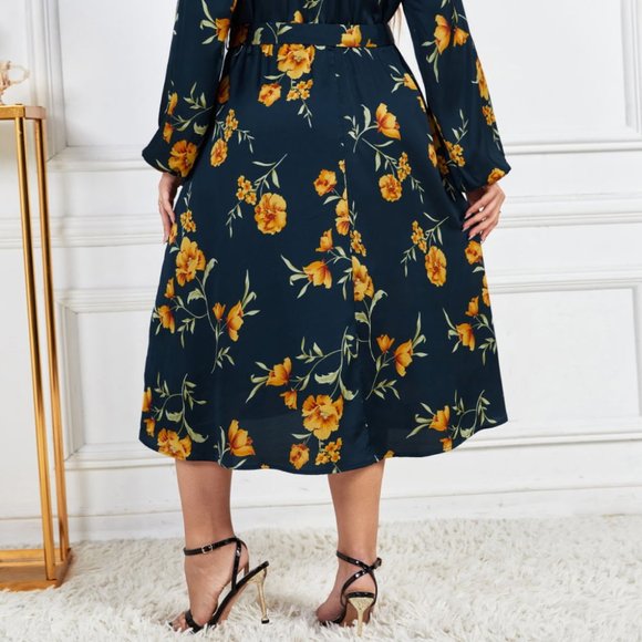 Melo Apparel Plus Size Floral Print Surplice Neck Midi Dress - Picture 8 of 8